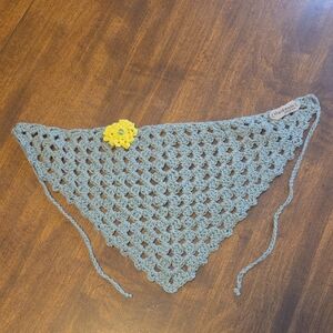 Blue Crochet Bandana with Yellow Flower
